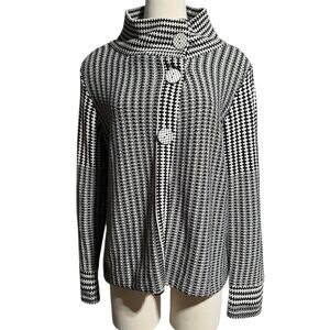 HABITAT LAGENLOOK BLACK & WHITE HOUNDSTOOTH KNIT SWEATER JACKET SZ L